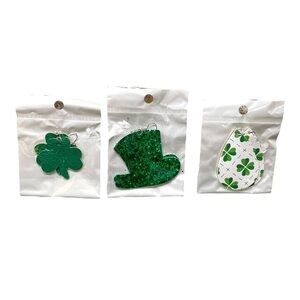 St Patricks Day Shamrock Clover Faux Leather Teardrop Dangle Earrings 3 Pair NWT